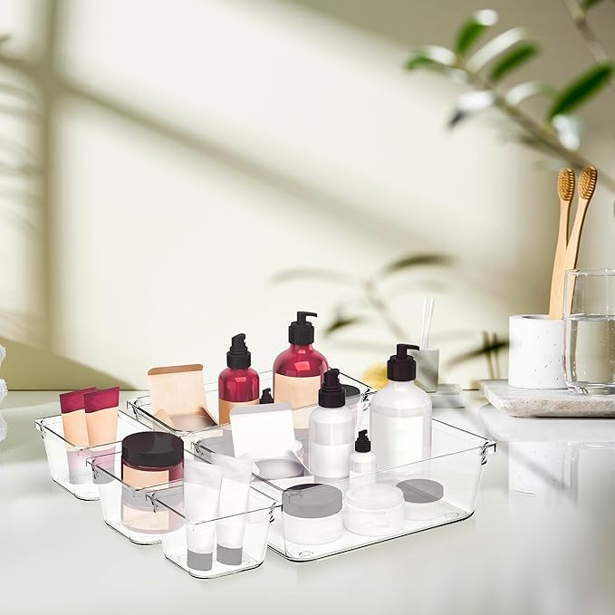 12 Pack Drawer Organizer - 3" X 6" Clear Acrylic Storage Bins with Non-Slip Pads, Versatile Desk Tray for Makeup, Jewelry, Ki