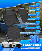 Sunsdrew Floor Mats for 2022-2026 Honda Civic Accessories (Include Sport, Not for Hybrid), for Acura Integra 2023-2025, All Weather Car Mats Front Rear 2 Rows TPE Rubber Raised Edge