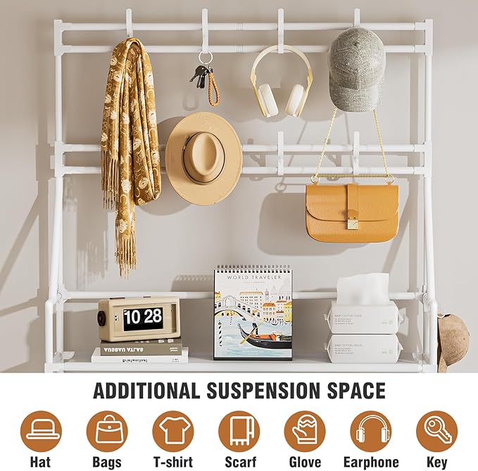 OYREL Shoe Rack 8 Tier Large Shoe Organizer Storage 32-40 Pairs Metal Shoe Storage Rack with Hooks and Side Pocket for Entran