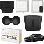 BestEvMod 5PCS Center Console Organizer Compatible with 2026 2025 Tesla New Model Y Juniper Accessories ABS Slide Smoothly Cup Holder Insert Wireless Charger Mat Silicone (White) Not fit Standard