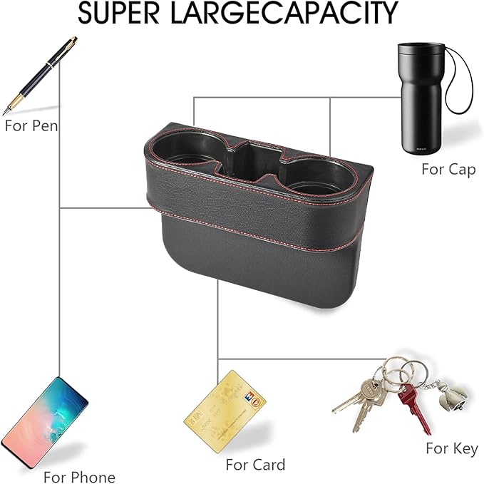 Black Multifunctional Car Cup Holder Car Seat Organizer Gap Filler Bottle Phone Storage Organizer