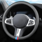 Tricolor Stripes Car Steering Wheel Cover,14.5-15 Inch Universal Nappa Leather 3D Mesh Covers Breathable Anti-Slip Odorless S