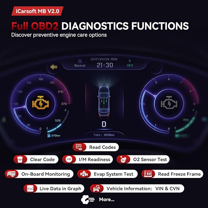 iCarsoft MB V2.0 for Mercedes Benz OBD2 Scanner, Full System Diagnostic Scan Tool, 8 Resets Auto VIN,