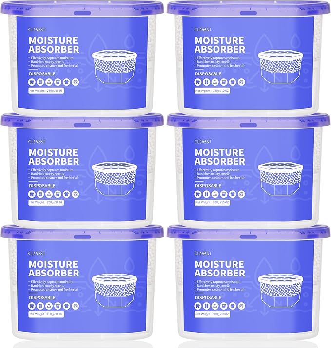 CLEVAST Moisture Absorber Boxes 6 Pack, 10 Oz Dehumidifier for Closet & Bathroom, Humidity Absorber for Wardrobe, Bedroom, RV
