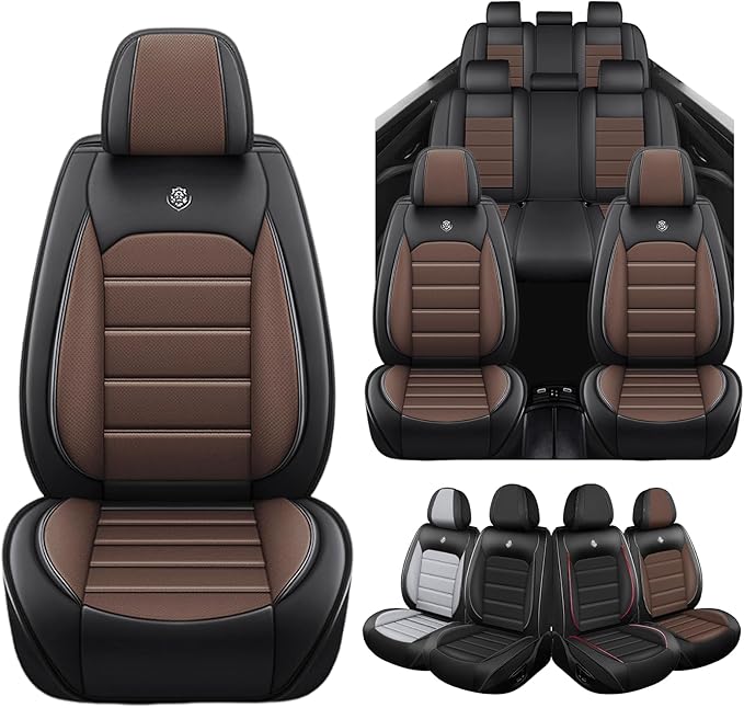 Seat Covers for Ford Expedition Max 2018-2026 8 Seaters, Compatible Airbag Non-Slip Waterproof Leather Seat Protector, Luxury Car Interior Seat Cover Full Set, Black Coffee