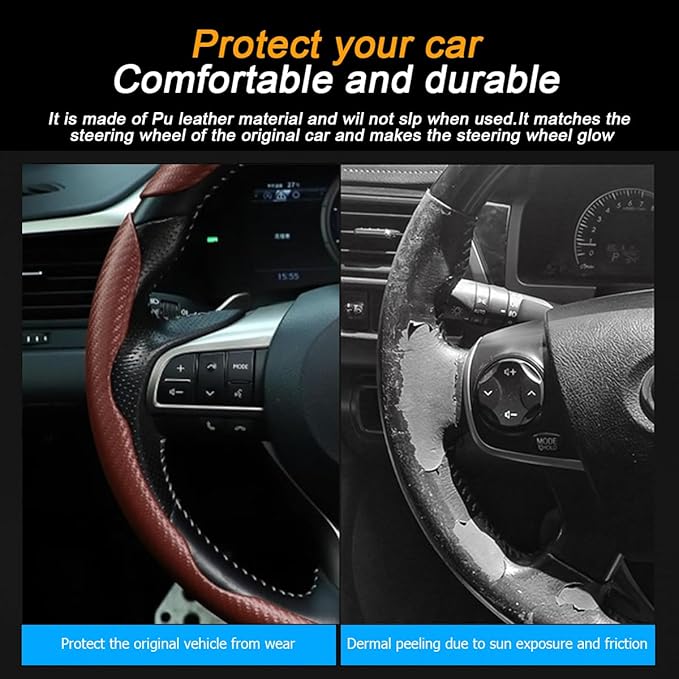Mandark 3PCS Carbon Fiber Car Steering Wheel Cover, Anti-Skid Leather Vehicle Segmented Steer Wheel Protector, Auto Interior 