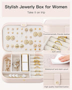 VLANDO Travel Jewelry Case, PU Leather Travel Jewelry Box with Earring Holder, Portable Display Small Jewelry Box for Mothers