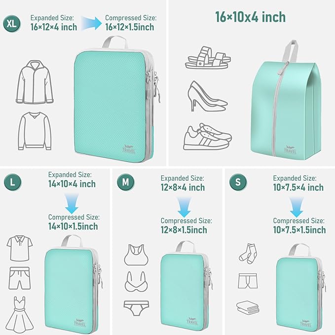 5 Set Packing Cubes For Travel Essentials, Luggage Packing Organization Cubes Suitcase Organizer Bags Set For Luggage Travel 