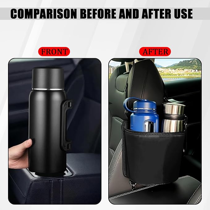 Car Cup Holder Expander for Car Seat Side, Multifunctional Hanging Storage Bag for Water Bottle Cup and Drink at Back Seat, Large Waterproof Oxford Cloth Hanging Cup Holder Organizer Tray