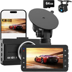 Dash Cam Front and Rear, 4K Full HD Dual Dash Camera for Cars W/ 64GB Card Included, Built-in 5G WiFi & GPS, Car Camera Dashc