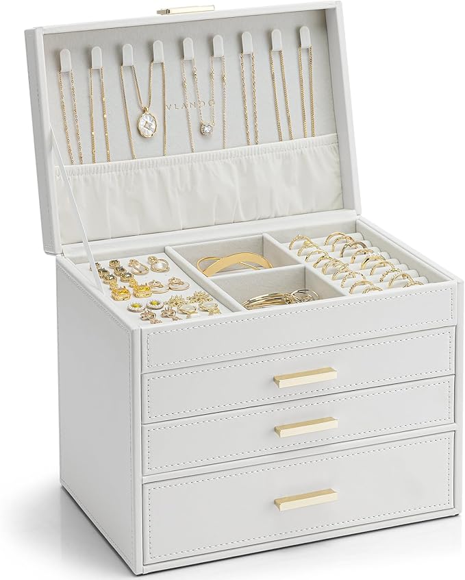 Vlando 4 Layer Large Jewelry Box - Jewelry Holder Organizer, Jewelry Box Organizer for Drawer Necklace Ring Bracelet and Watc