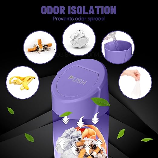 Car Trash Can Bin with Lid - Car Garbage Can Cup Holder - Purple Mini Leakproof Vehicle Garbage Bin with 20pcs Trash Bags-Automotive Organizers and Storage for Front Back Seat Accessories