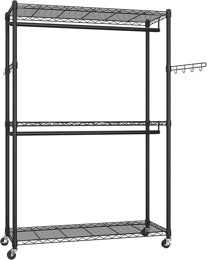 SONGMICS Heavy-Duty Rolling Clothes Rack, Garment Rack, Portable Closet, 43.3-Inch Wide Clothing Rack on Wheels, with Adjusta