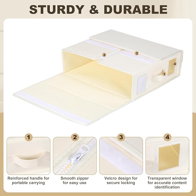 uxcell 4 Pack Bed Sheet Organizers and Storage with Handle, Foldable Bedding Duvet Cover Set Organizer Storage Closet and Und