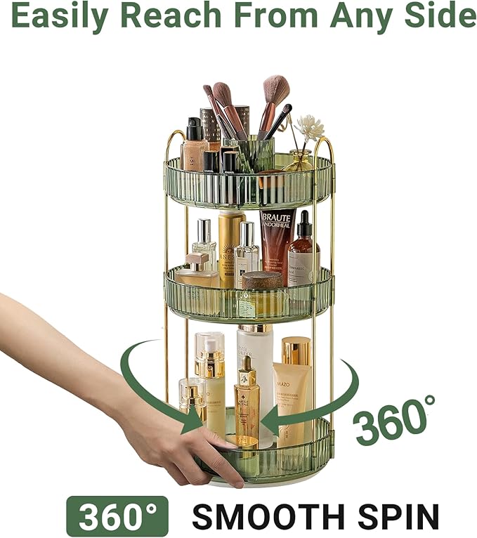 Asayuee 360 Rotating Makeup Organizer,3 Tier Large Capacity Make Up Organizers and Storage,Skincare Perfume Vanity Organizers