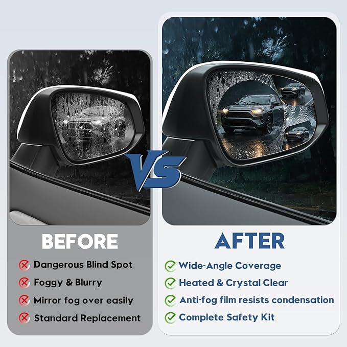 Blind Spot Mirrors for Tesla Model 3 2017-2023, Power Heated Mirrors for Anti-Fog with Passenger Right Side Mirror Replacement, Durable Backing Plate 113065200A 152179400A