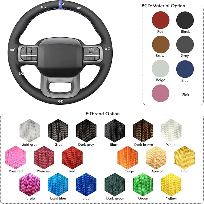 MEWANT Steering Wheel Covers for Ford F-150 2021-2023 / F-150 Lightning 2022-2023 Hand-Stitched F150 Steering Wheel Wrap