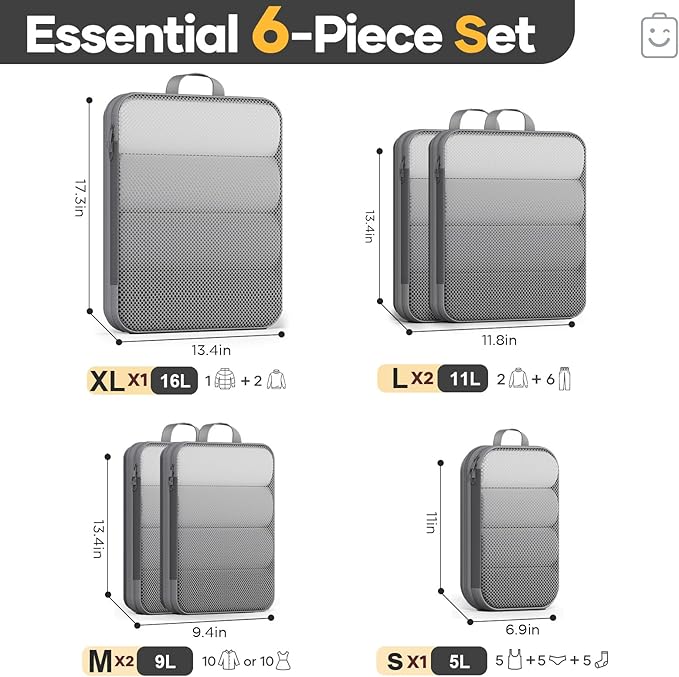 Veken 6/9/11 Set Compression Packing Cubes for Travel Essentials,Compressible Expandable Large Luggage Suitcase Organizer Bag