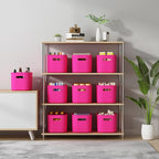 ORGIDOL 8 Pack Pink Storage Bins with Lids Stackable Storage Container for Organizing, Storage Boxes with Handle for Shelves,