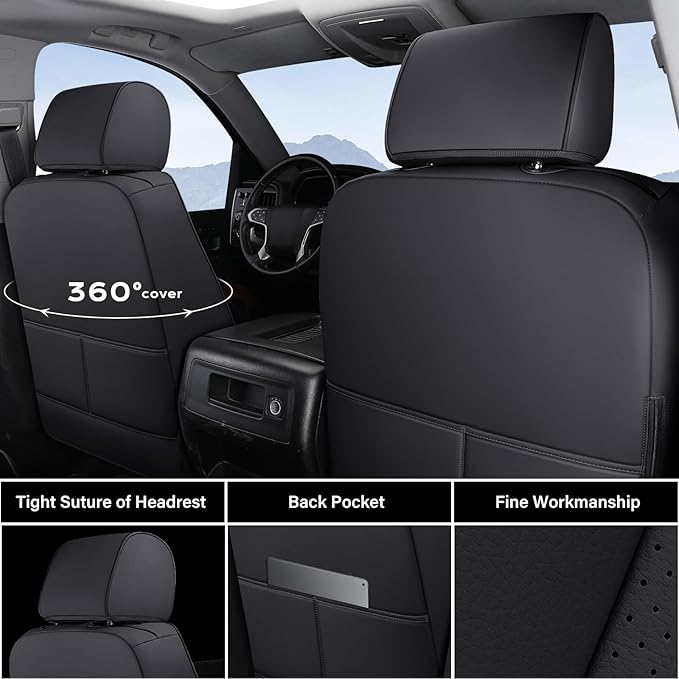Coverado Chevy Silverado Seat Covers Full Set, Faux Leather Car Seat Covers Fit for 2014-2018 1500, 2015-2019 2500HD 3500HD C