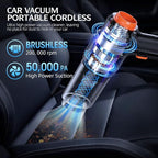 Car Vacuum Portable Cordless, 50000Pa High Power Rechargeable Dust Buster with 2 Batteries & Charger, 6-in-1 Handheld Vacuum 