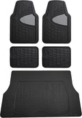 FH Group Premium Liners Tall Channel Trimmable All Weather Rubber Full Set Car Floor Mats (Gray) w. Trimmable All-Season Cargo Liner (Black) - Universal Fit for Cars Trucks and SUVs
