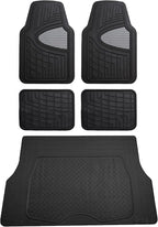 FH Group Premium Liners Tall Channel Trimmable All Weather Rubber Full Set Car Floor Mats (Gray) w. Trimmable All-Season Cargo Liner (Black) - Universal Fit for Cars Trucks and SUVs