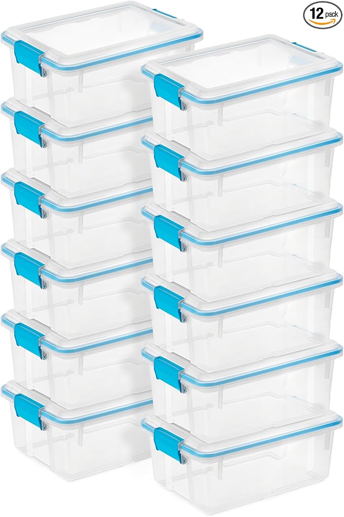 Sterilite 12-Pack Gasket Box, Weather-Resistant Storage Bins with Latching Lids, 12 Quart - Heavy-Duty Organizing Containers 