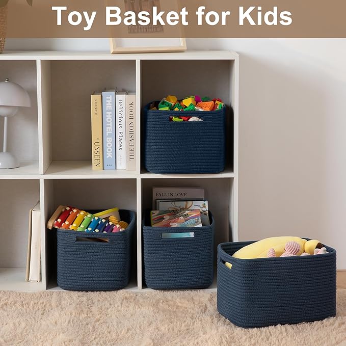 OIASKET Storage Baskets for Organizing, Woven Decorative Baskets for Shelves - Books, Towels, and Clothes, Cotton Rope Toy St