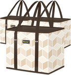 BALEINE 3Pk Reusable Grocery Bags, Foldable Shopping Bags for Groceries with Reinforced Bottom & Handles (Parallelogram)