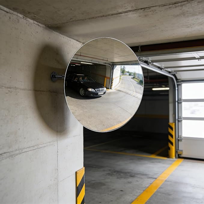 11.65" Wide-Angle HD Convex Mirror - Acrylic Safety Security Traffic Corner Mirror, Frameless Round Wall Mounted Observation Mirror for Garage, Driveway, Warehouse, Office, Store - Wall-Mount