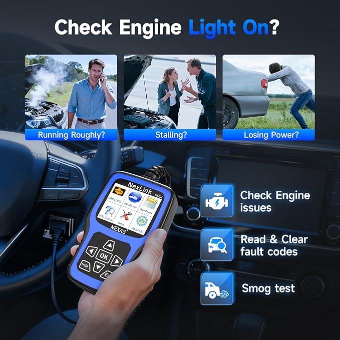 NEXAS NL101 OBD2 Scanner with Battery Tester - Check Engine Code Reader, Car Diagnostic Scanner with Live Data, Freeze Frame,