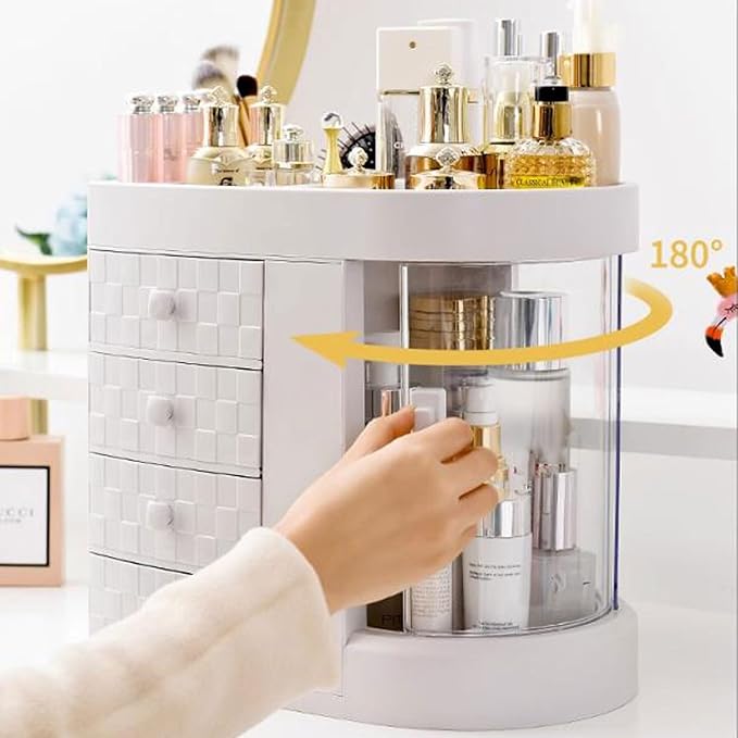 Makeup Storage Box Plastic Makeup Organizer with Drawers，Perfume Display Case and Cosmetic Storage Box，Great for Bathroom, Dr
