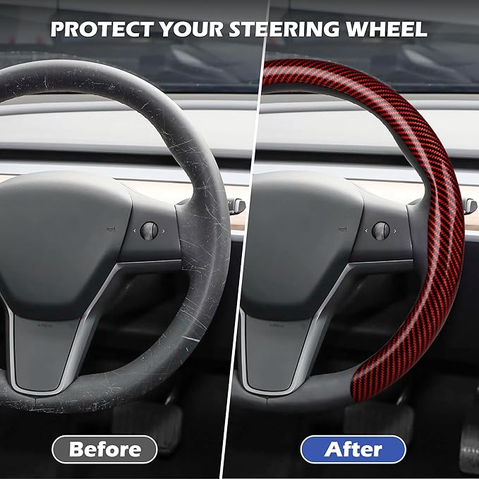 Frani Leather Steering Wheel Cover,Universal Fit 15 Inch-Premium Non-Slip Breathable Comfort Grip for Cars Trucks SUVs,Anti-Slip Durable Interior Upgrade Carbon Fiber Pattern (Red)