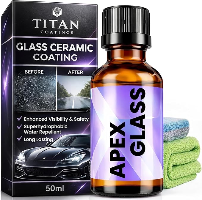 Apex Glass 50ml Hydrophobic Ceramic Coating - Professional Rain Repellent for Windshields & Windows - Long Lasting Nano Silic