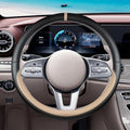 Black Beige Car Steering Wheel Cover, Nappa Leather, Bottom Color Blocking, Universal 14.5-15 Inch Leather Anti-Slip Breathab