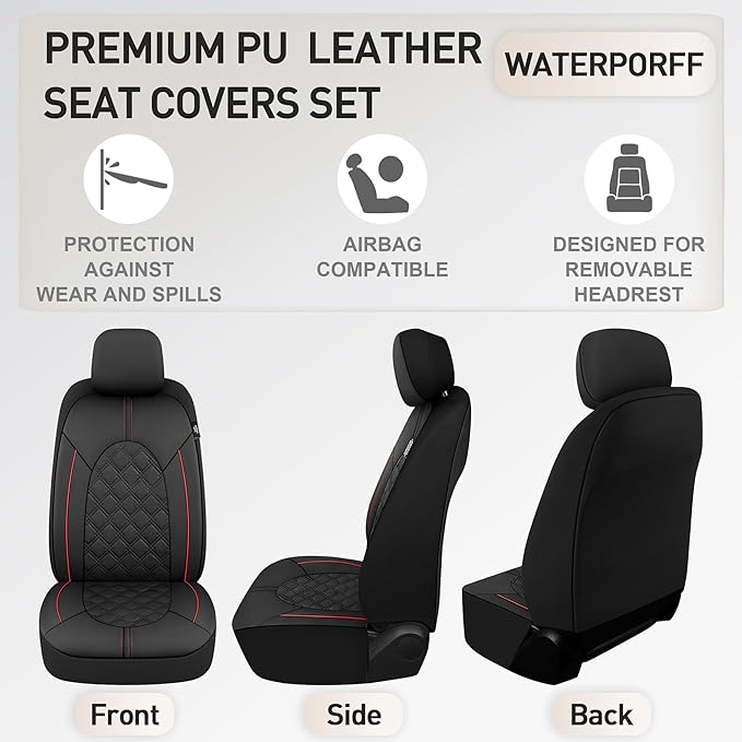 CAROMOP Luxury PU Leather Car Seat Covers Front Set - Anti-Stain Waterproof Automotive Seat Covers for Cars - Universal Car I