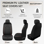 CAROMOP Luxury PU Leather Car Seat Covers Full Set-Waterproof Seat Protectors with Split Bench Seat Covers for Cars-Universal