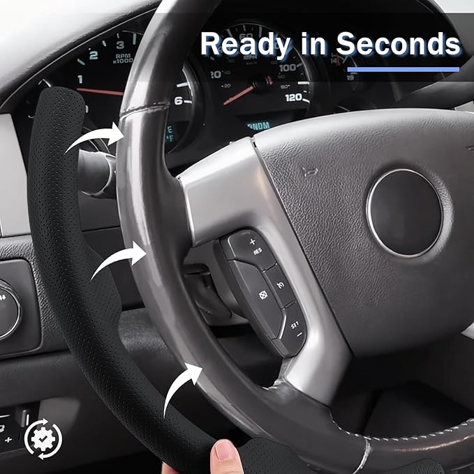 Steering Wheel Cover for Chevy Silverado 1500 GMC Sierra 1500 2007-2013/2500 3500 Chevrolet Tahoe Suburban Yukon (Yukon XL) 2007-2014/ Traverse 2009-2017/ GMC Sierra 2500HD 3500HD 2008-2014