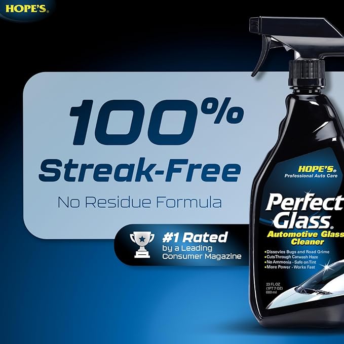 HOPE'S Perfect Glass Automotive Glass Cleaner - Streak-Free, Tint Safe Car Cleaner for Glass, Acrylic, Windows, Mirrors, Wind