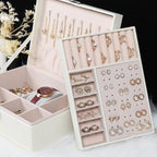 Jewelry Box for Women Girls, 2 Layers Jewelry Organizer Container with Lock, PU Leather Storage Case with Removable Tray, Jew