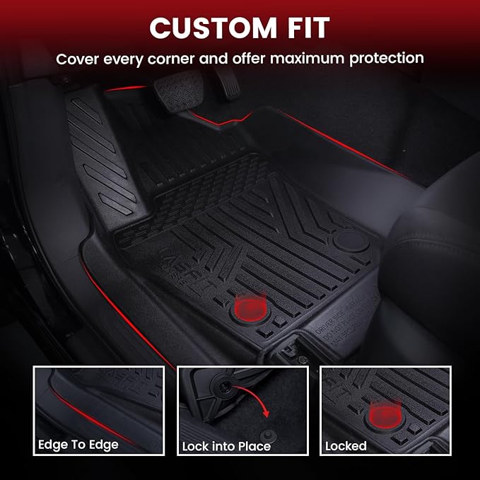 LASFIT Floor Mats for Toyota Tacoma 2024-2026 Double Cab Gas (Only Fit Manual Tran) All Weather TPE Floor Liners for Custom Fit Tacoma Front&Rear 2 Row Mats (Not Fit Xtra Cab or Hybrid or Auto Trans)