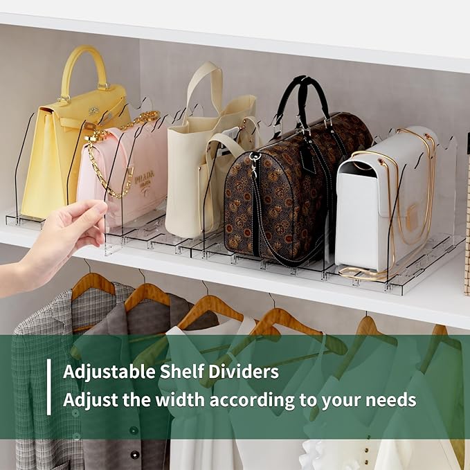 SPACEKEEPER Adjustable Shelf Divider for Closet, Clear Purse Organizers for Closet Acrylic Handbag Separators Storage Organiz