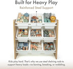Humble Crew 9-Bin Toy Organizer – Journey Natural Wood with White Plastic Bins, 3-Tier Storage Solution for Kids' Playrooms a