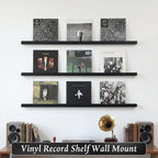 Pinkunn 3 Pcs 40 Inches Vinyl Wall Mount Record Display Shelf, Extra Long Wood Vinyl Record Holder, Album Display Holder Floa
