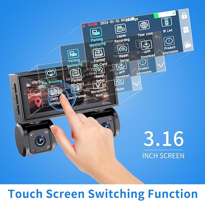 360° View 4 Channel Dash Cam Front and Rear, Dash Camera for Car with 3.16" IPS Touch Screen, 8 IR Night Vision, 5G WiFi&GPS,