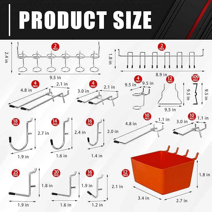 C&T 278 Piece Pegboard Hooks Assortment Kit, Pegboard Accessories Organizer Set with Bins, 1/8 and 1/4 in pegboard Hooks, for