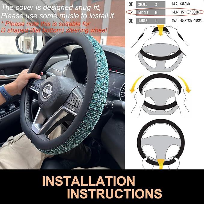 PINCTROT D Shaped Chenille Leather Steering Wheel Cover, Soft Mottled Colors, Sweat-Proof, Non-Slip Grip, All-Season Comfort,