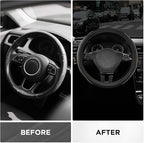 Road Comforts Leather Steering Wheel Cover with Decorative Trim and Piping, Anti-Slip Breathable Design, Fits 14.5–15 Inch Ro