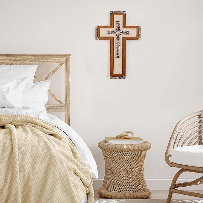 OKSQW Wall Wooden Cross Christians Cross Spiritual Religious Gifts With Hook on Hanging Wall Or Table With Blessed For Church